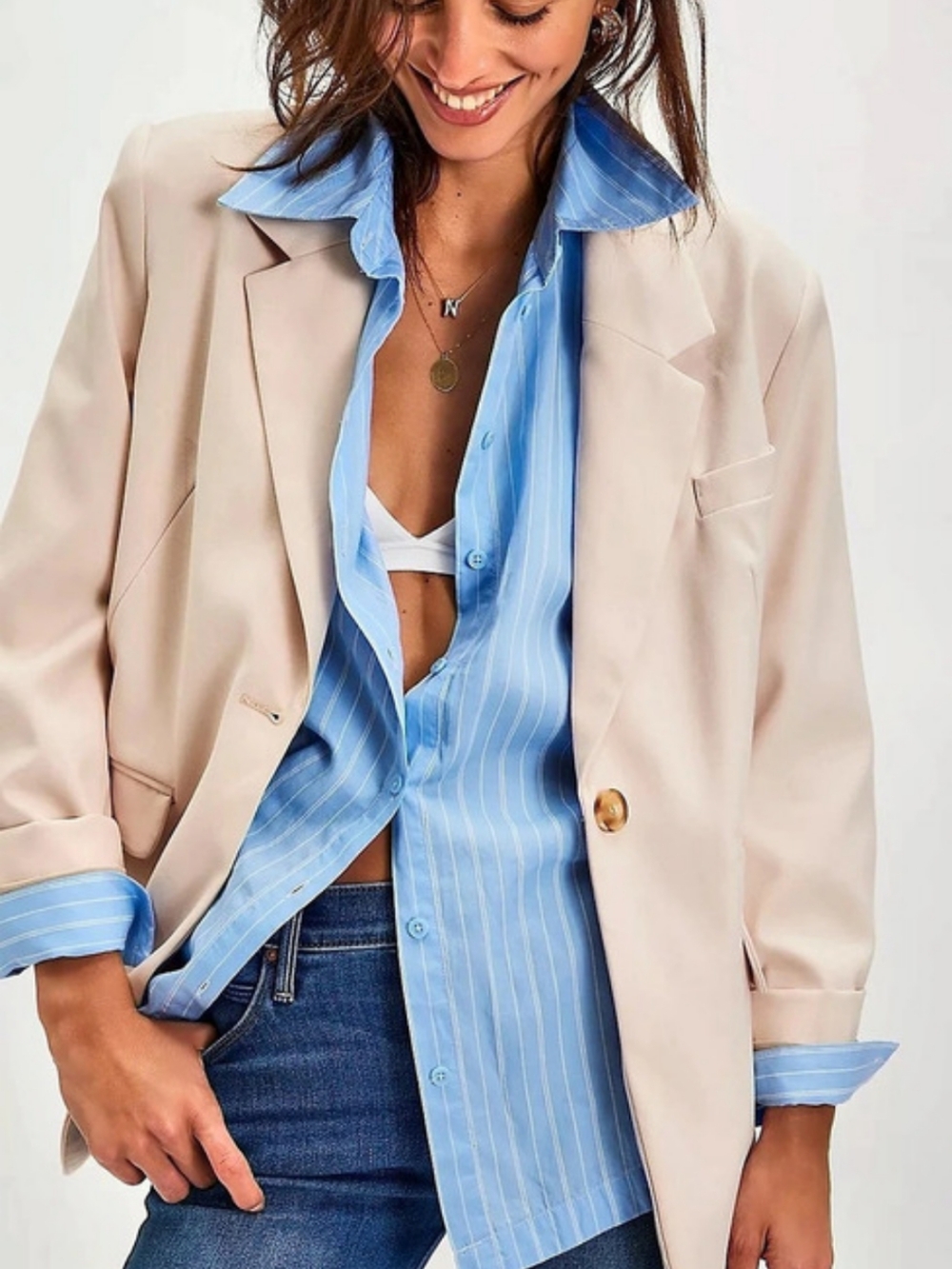 Free People Paper Cut Blazer Ivory Slouchy Oversized Size Small NWT